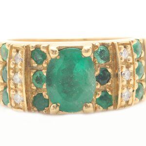 2.20 Carat Natural Zambian Emerald & Diamonds in 18K Solid Yellow Gold Men Ring